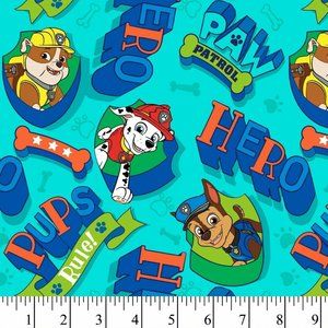 Paw Patrol CHASE HERO PUPS 1 Yard Pre-cut Sewing Precut Fabric Cotton Blue Red